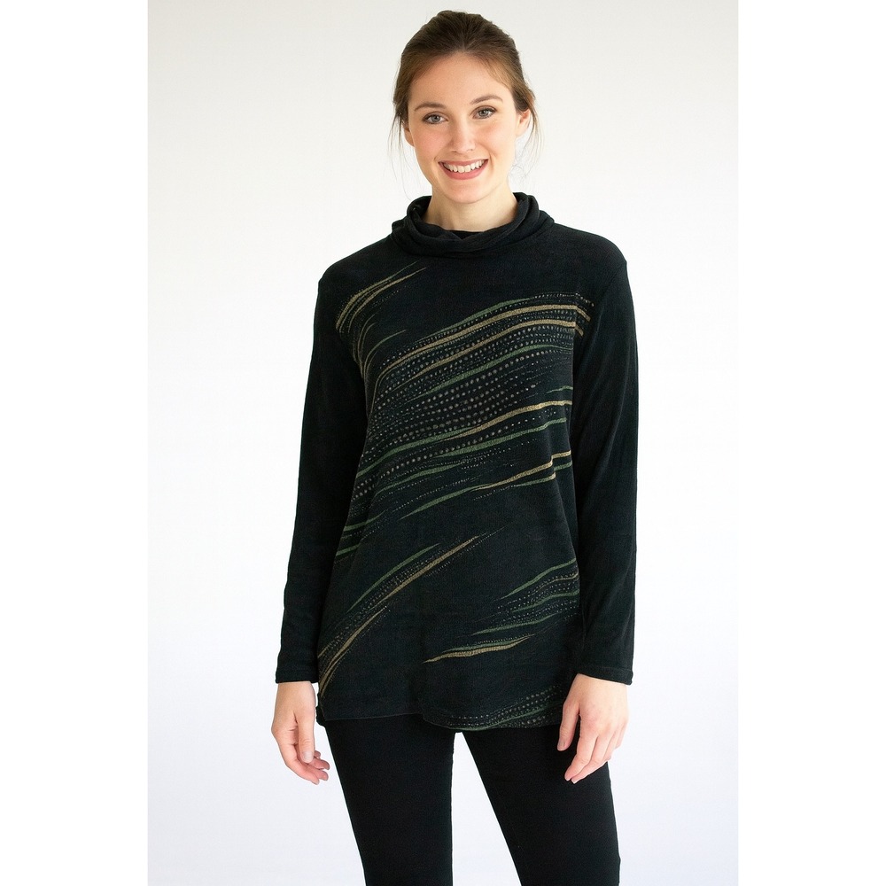 Picadilly Fashions Long Sleeve‎ High Neck Black Pullover Women's Top Size M/M